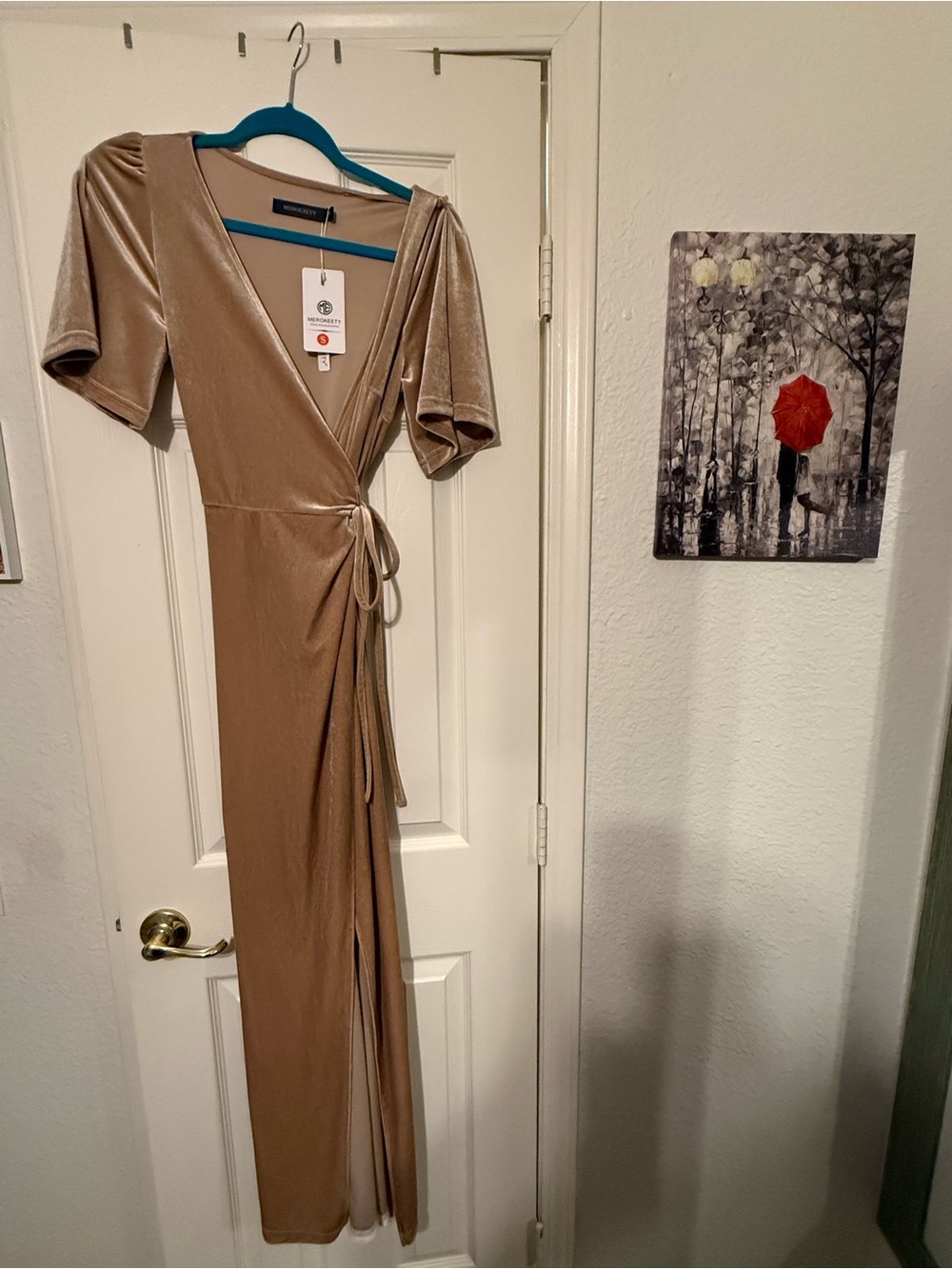 Elegant Taupe Velvet Wrap Dress with Tie Waist